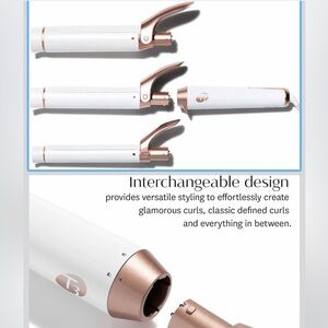 T3 White and Rose Gold Interchangeable Curling Iron Set with Base